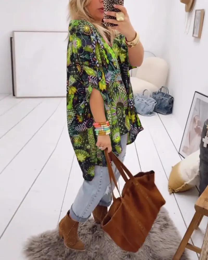 Loose Fit Printed Blouse – Casual Summer Shirt with Half Sleeves | Amara TARHUS  Blouses & Shirts