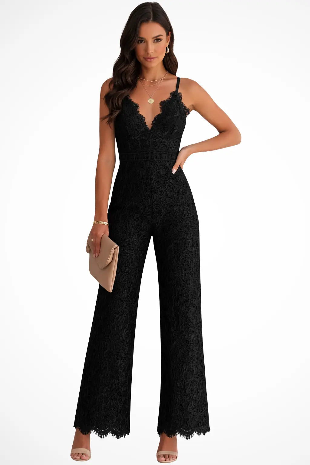 Arabella | Women Lace V Neck Strappy Wide Leg Jumpsuit TARHUS
