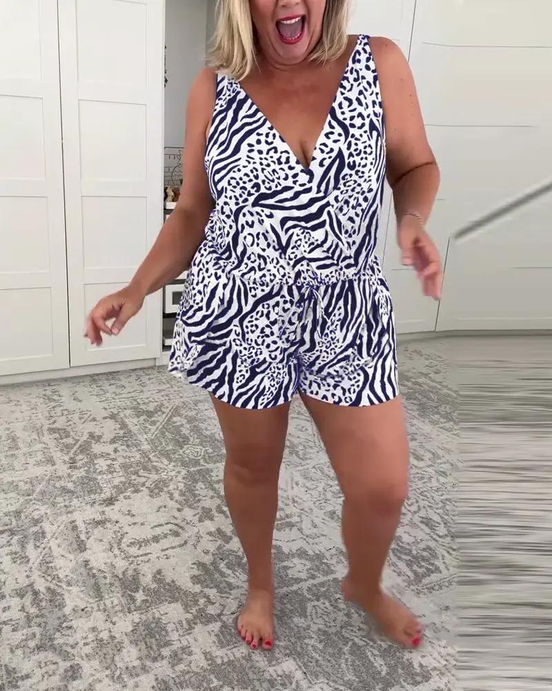 Zebra Print Slim Fit Swimsuit – One-Piece V-Neck with Lace-Up Back TARHUS  Swimsuits