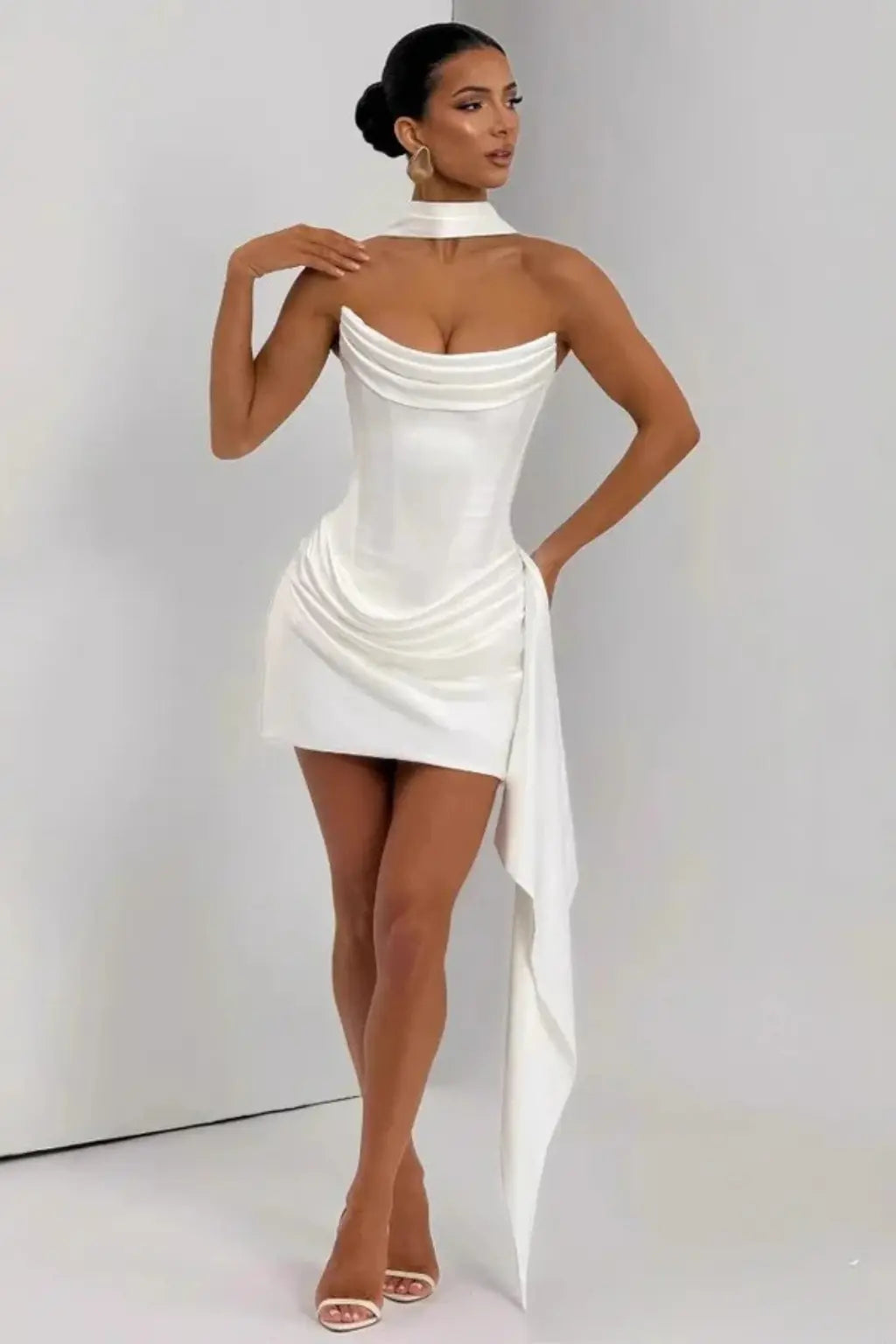 Zafrina | Women Strapless Corset Mini Satin Wedding Guest Dress TARHUS