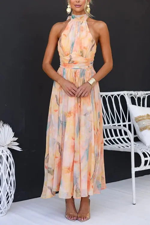 Blossom | Watercolour Halter Midi Dress TARHUS  Jurken