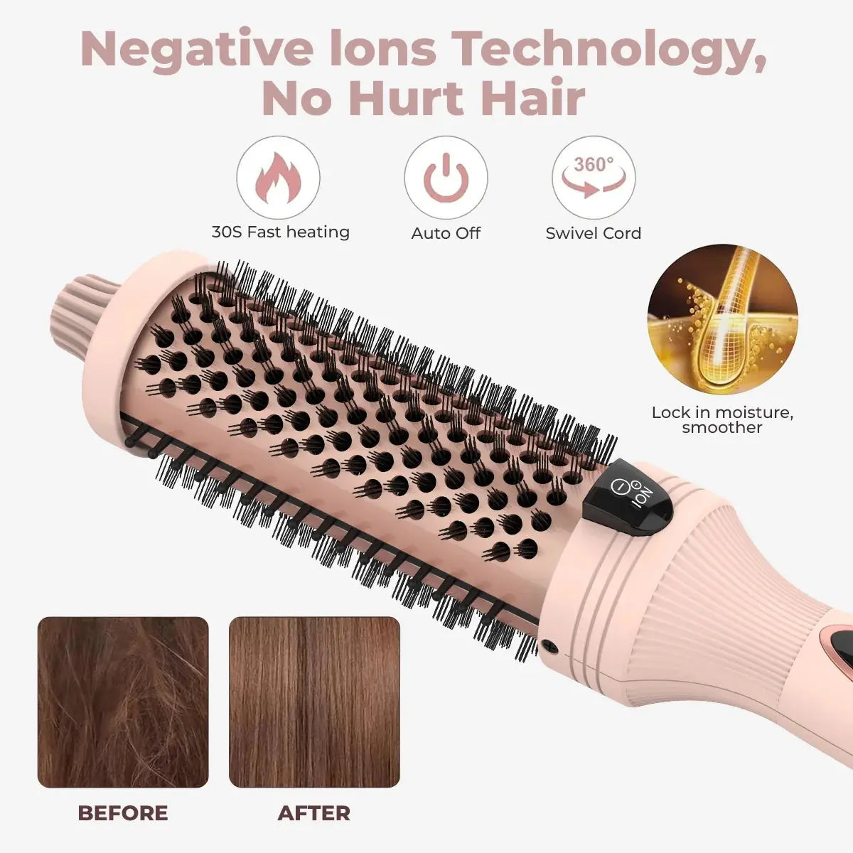 3-in-1 Pro Negative Ion Two PTC Heaters Thermal Brush - TARHUS