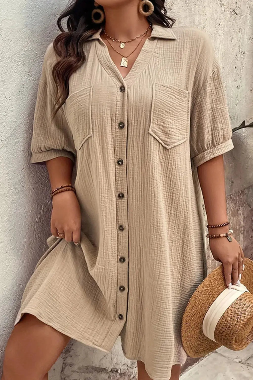 Rosalind | Women’s Short Sleeve Button Up Shirt Midi Dress TARHUS  Summer Dresses