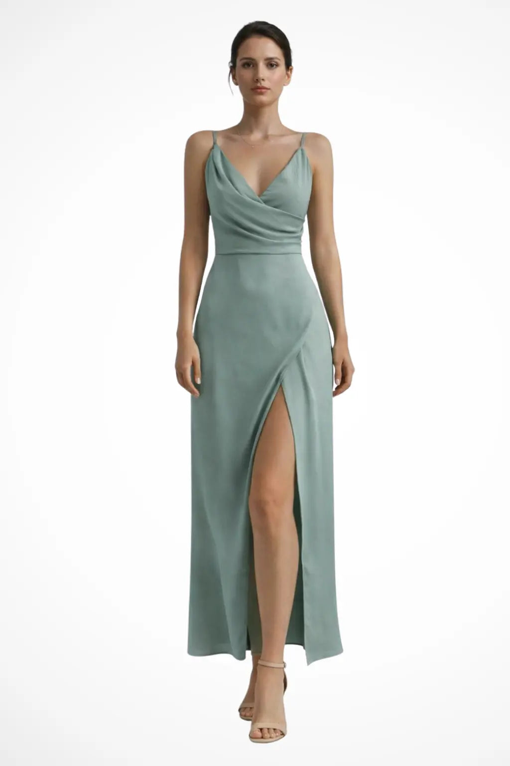 Selvara | Women’s Wedding Guest Slit Maxi Dress with Draped Bodic TARHUS  Maxi Dress