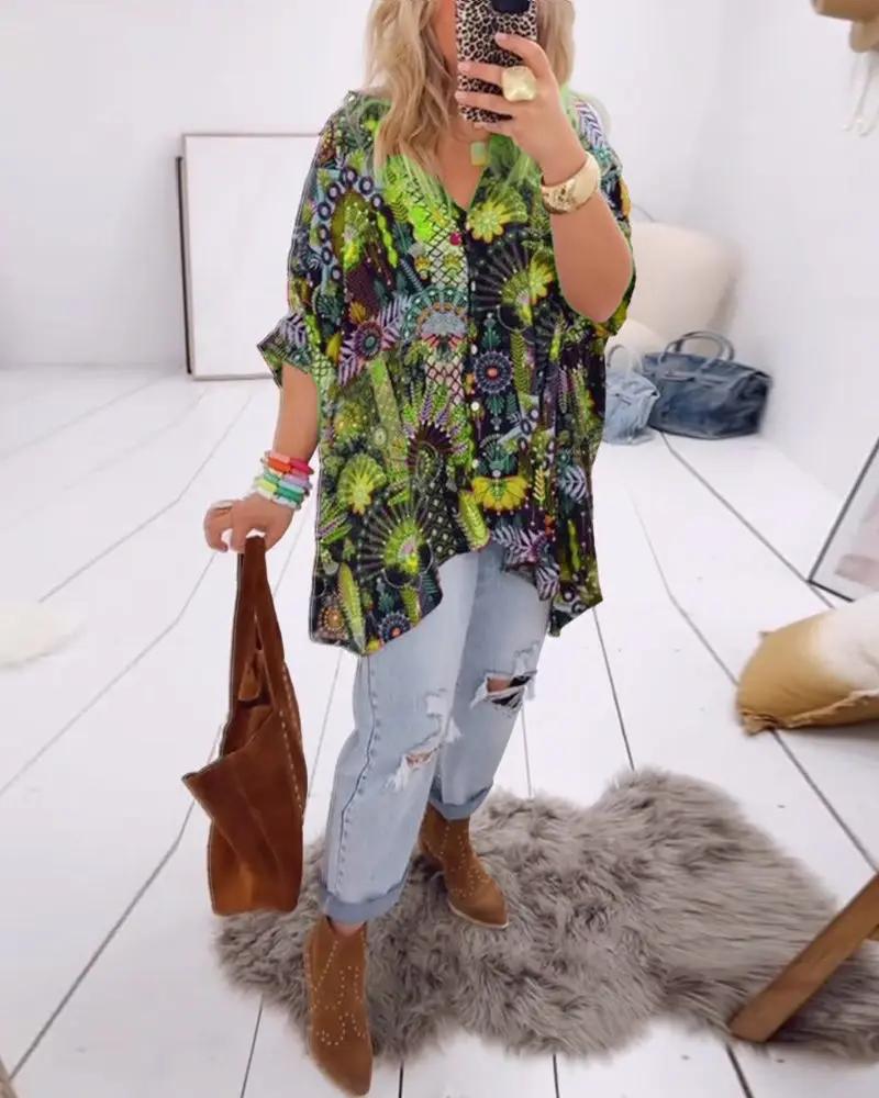 Loose Fit Printed Blouse – Casual Summer Shirt with Half Sleeves | Amara TARHUS  Blouses & Shirts