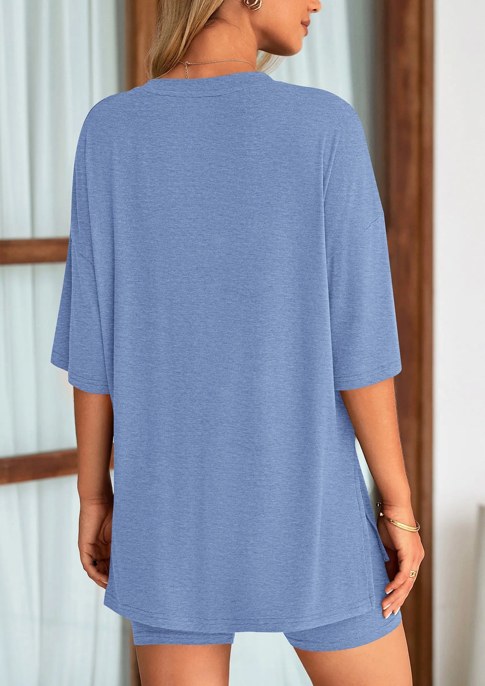 Casual Short Sleeved Round Neck Top Paired With Shorts Two-Piece Set - TARHUS