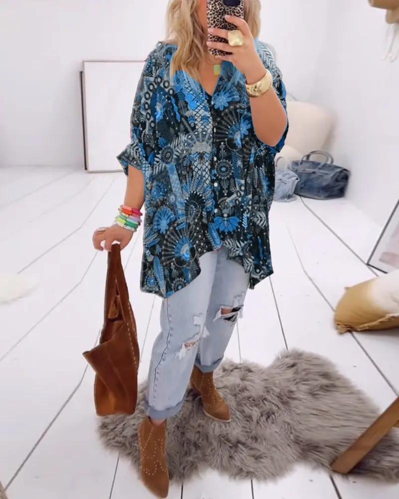 Loose Fit Printed Blouse – Casual Summer Shirt with Half Sleeves | Amara TARHUS  Blouses & Shirts
