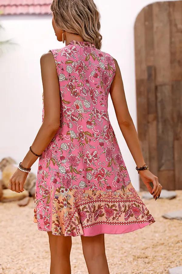 Bohemia Print Ruffle Hem Mini Dress - TARHUS