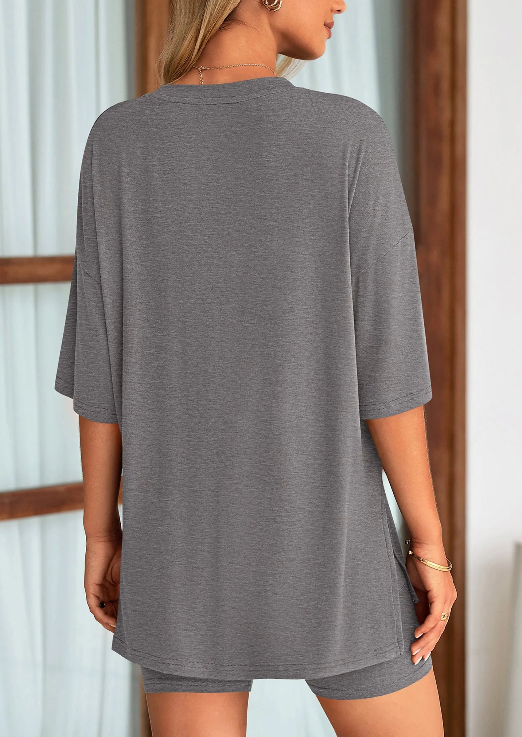 Casual Short Sleeved Round Neck Top Paired With Shorts Two-Piece Set - TARHUS