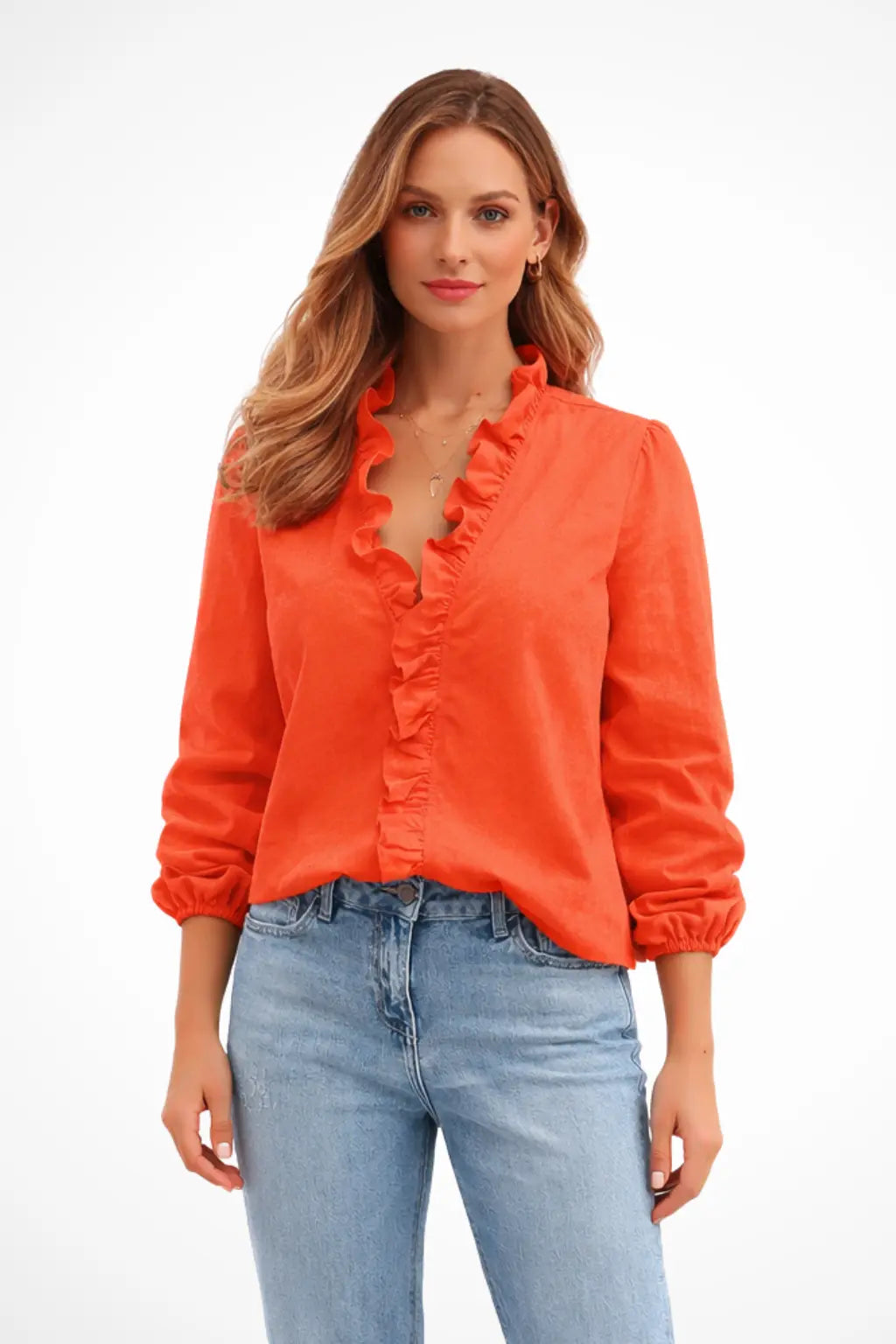 Arabella | Women Ruffle Trim V Neck Long Sleeve Blouse TARHUS
