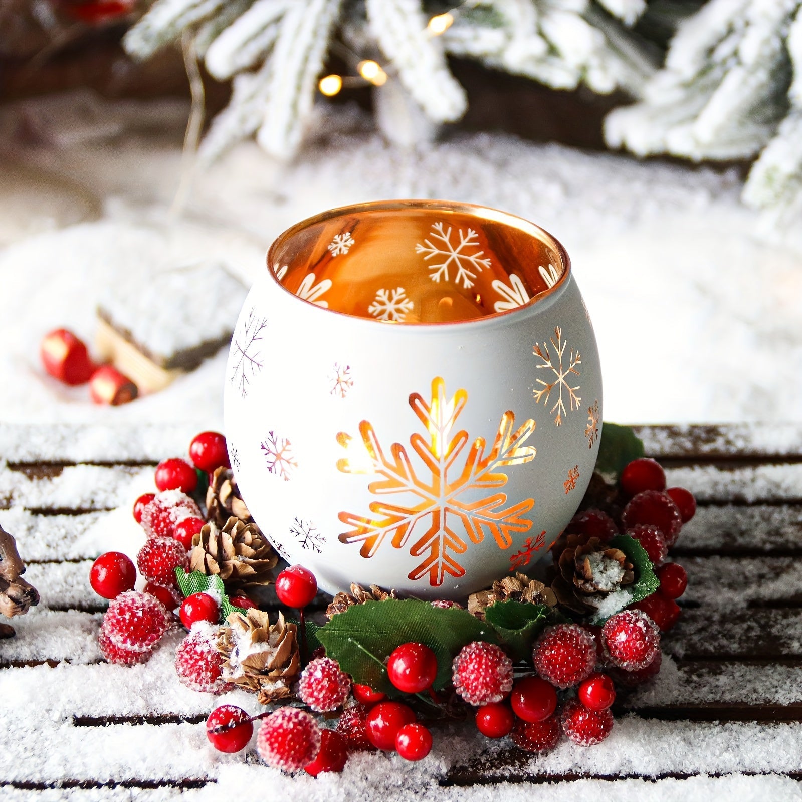 Set of 2 Glass Candle Holders with Snowflake Cutouts | FrostGlow TARHUS  Christmas