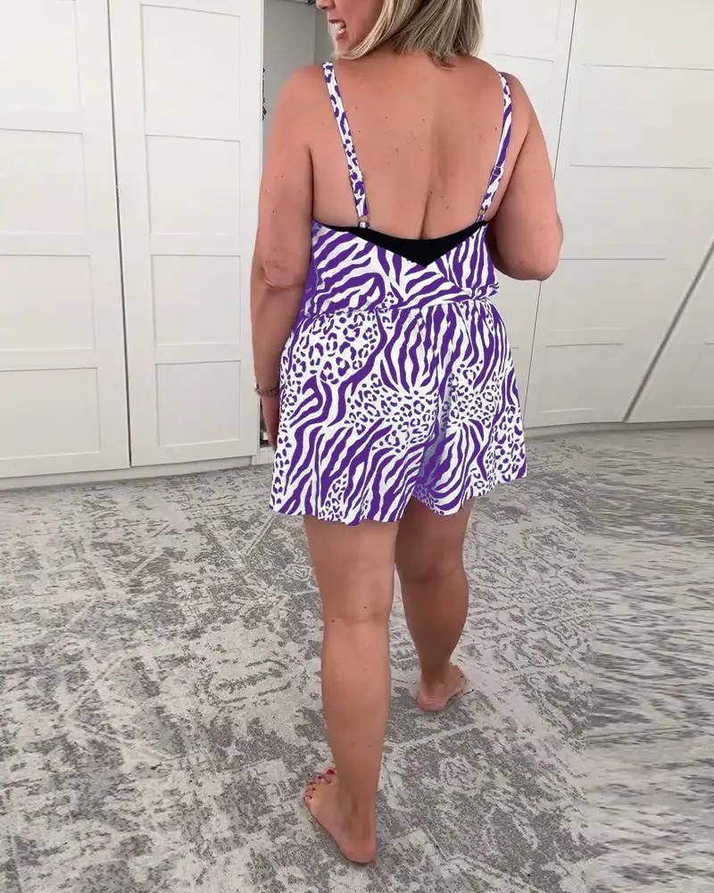 Zebra Print Slim Fit Swimsuit – One-Piece V-Neck with Lace-Up Back TARHUS  Swimsuits