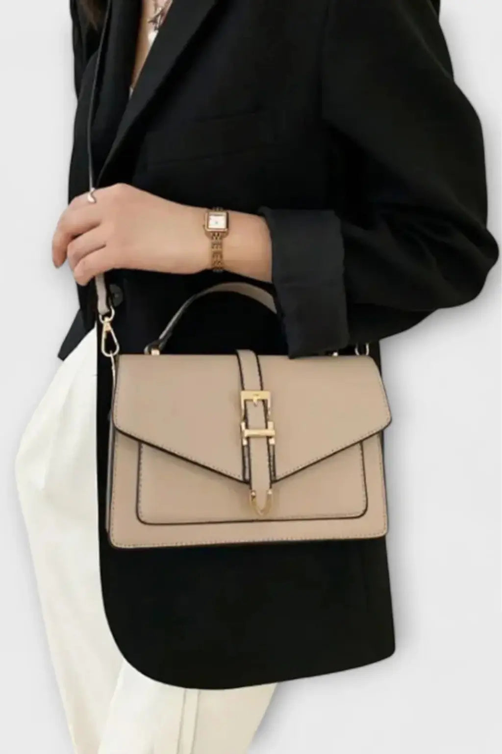 Milo | Women Structured Flap Gold Buckle Detail Crossbody Bag TARHUS