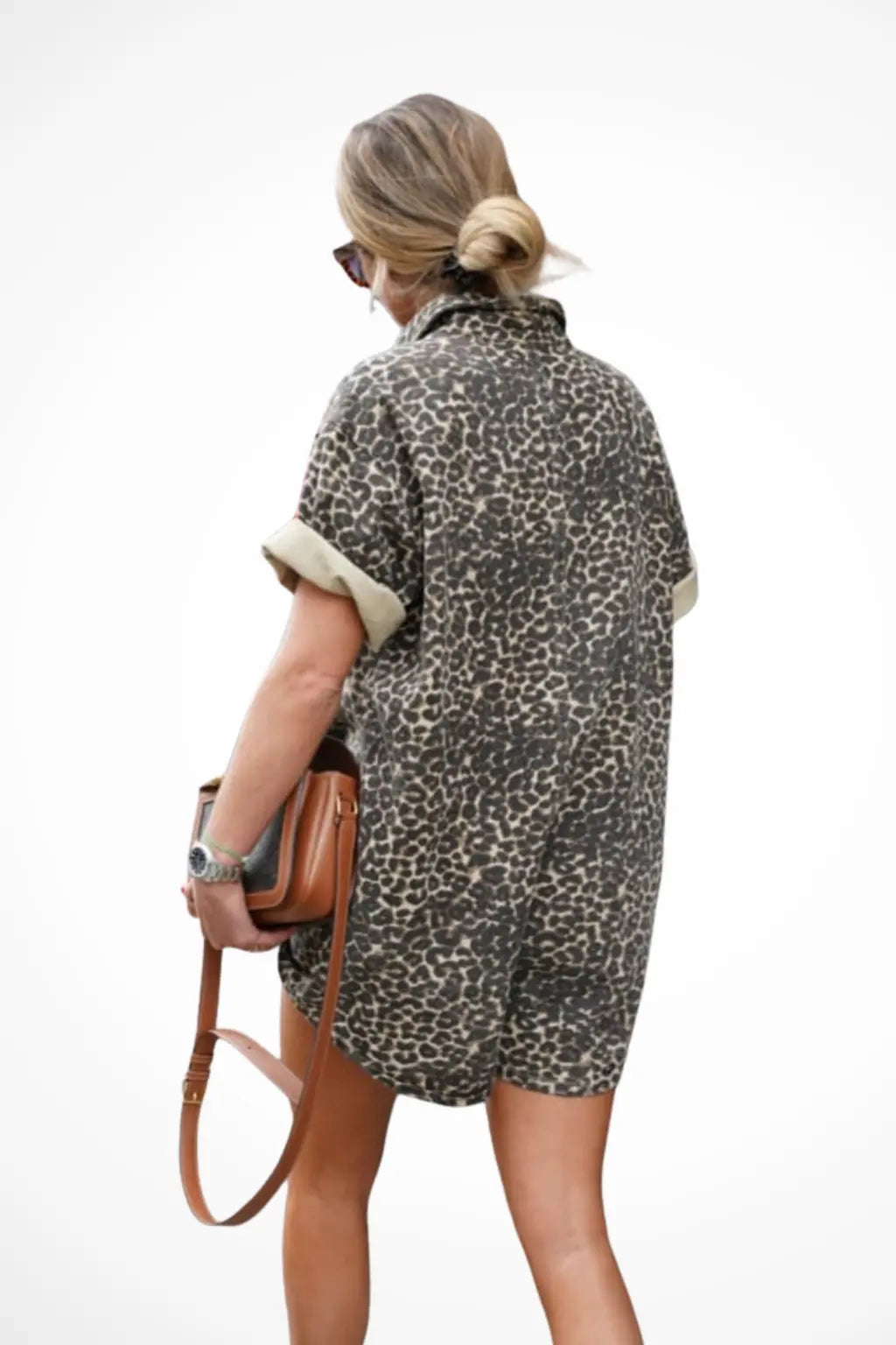 Zaria | Women’s Spring Cheeatah Print Mini Romper with Button Front TARHUS  Jumpsuits