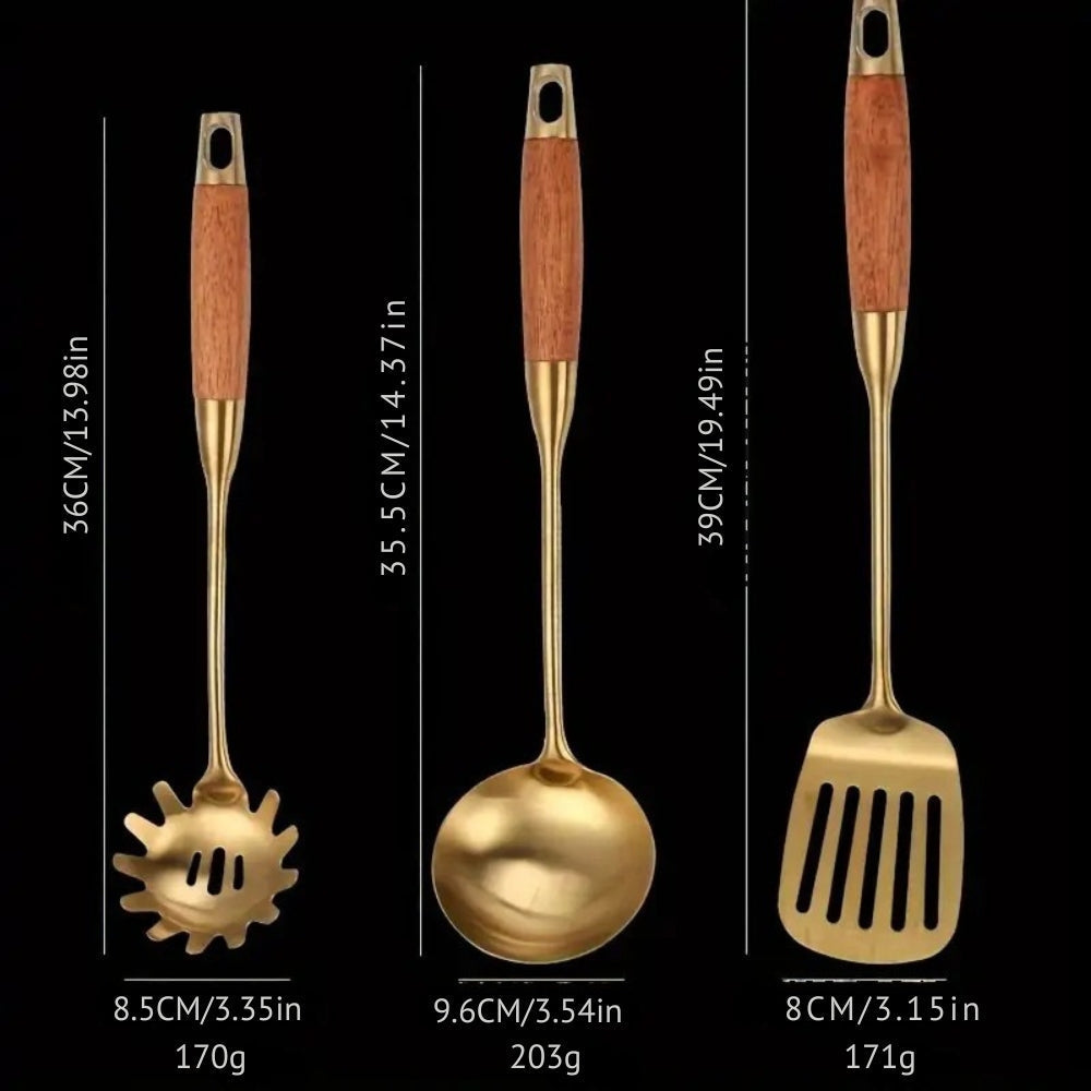 Golden Stainless Steel Kitchen Utensils Set 6-Piece for Cooking & Serving TARHUS  Kitchen & Dining