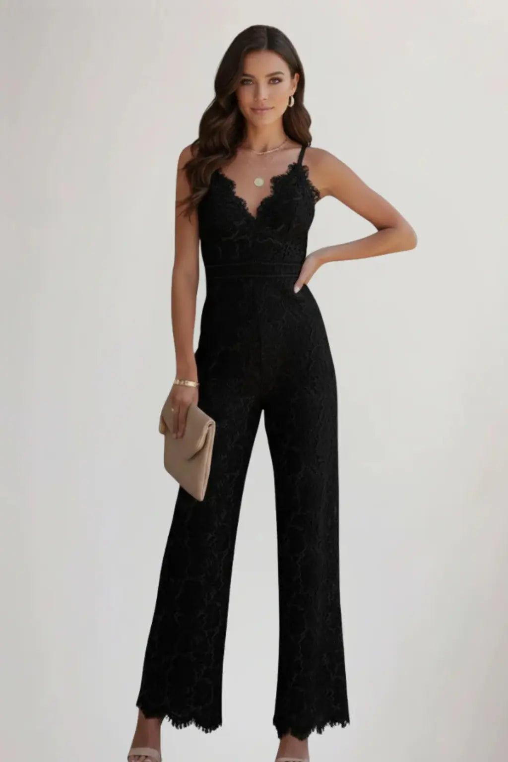 Arabella | Women Lace V Neck Strappy Wide Leg Jumpsuit TARHUS