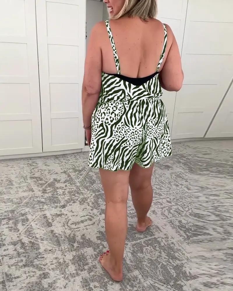 Zebra Print Slim Fit Swimsuit – One-Piece V-Neck with Lace-Up Back TARHUS  Swimsuits