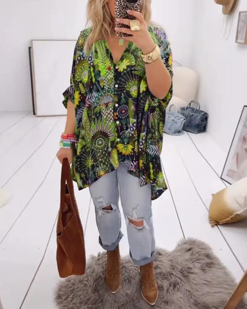 Loose Fit Printed Blouse – Casual Summer Shirt with Half Sleeves | Amara TARHUS  Blouses & Shirts