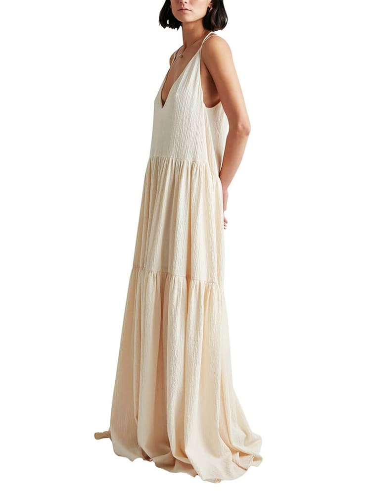 Women's Sleeveless V-Neck Tiered Maxi Dress - Adjustable Straps TARHUS  Dresses