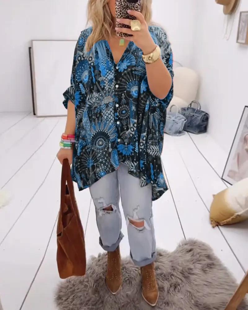 Loose Fit Printed Blouse – Casual Summer Shirt with Half Sleeves | Amara TARHUS  Blouses & Shirts