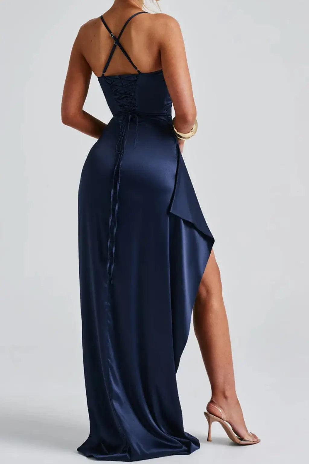 Avelisse | Women Spaghetti Strap Ruched Maxi High Slit Wedding Guest Dress TARHUS  Dress