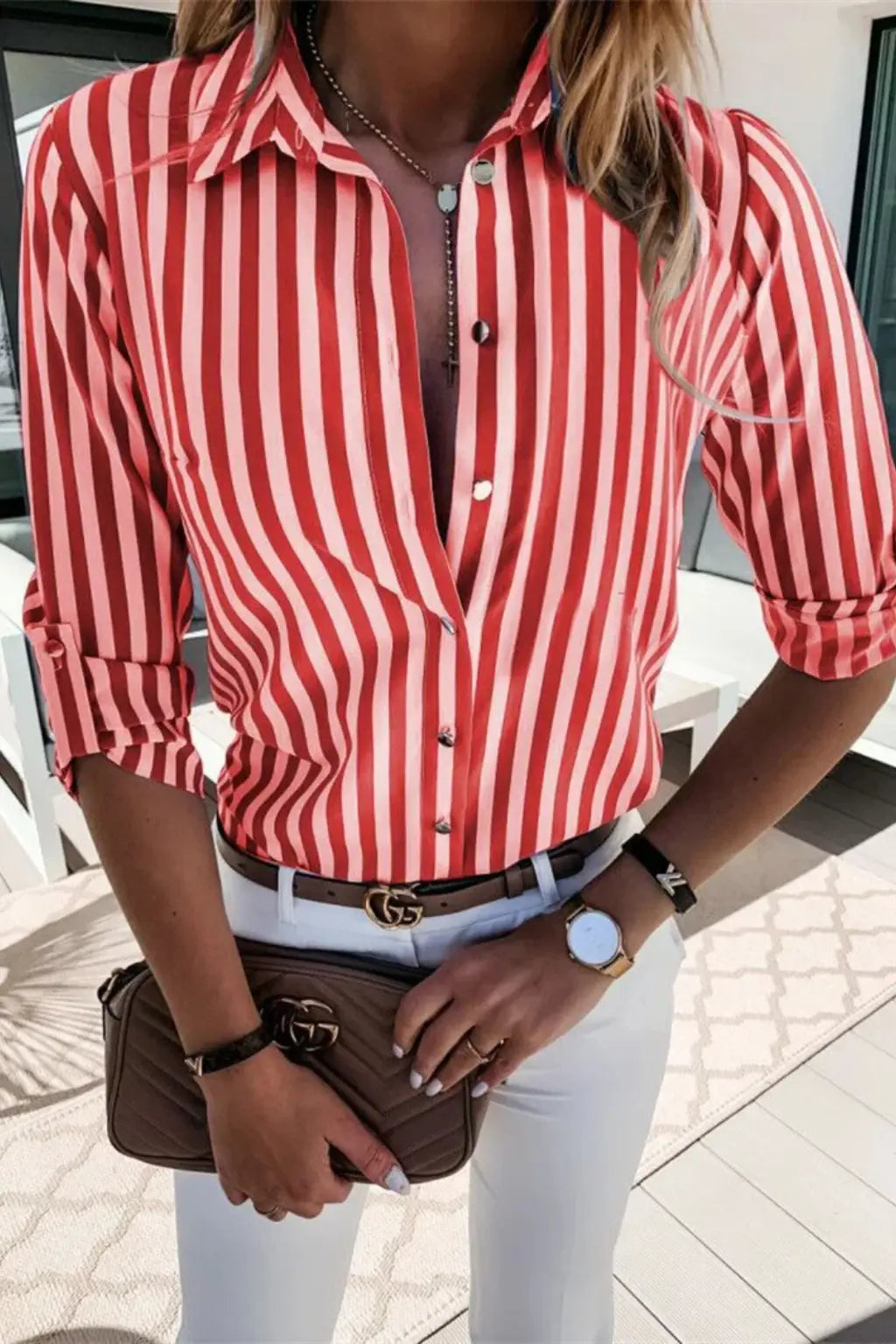Chloe | Women Slim Fit Striped Shirt Long Sleeve Blouse TARHUS