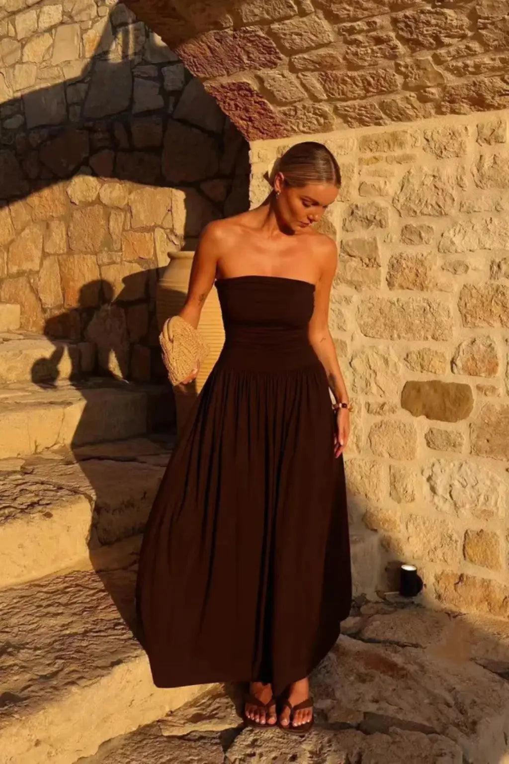 Isabella | Women’s Strapless Pleated Maxi Summer Dress TARHUS