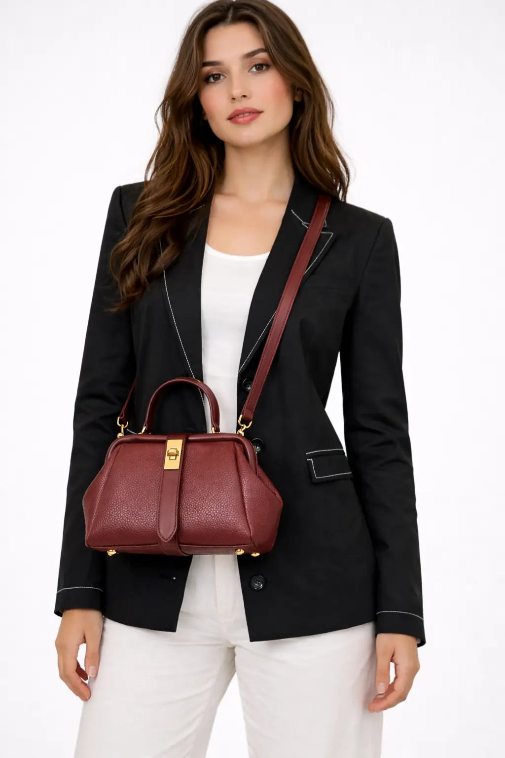Joanna | Women Structured Mini Top Handle Crossbody Bag with Gold Clasp TARHUS