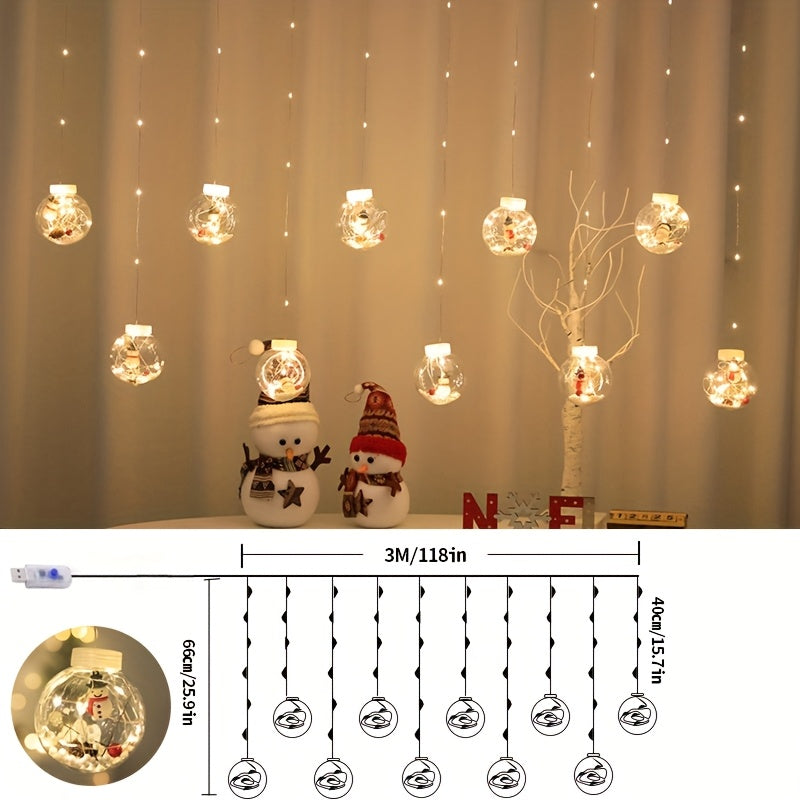 GlowWish | LED Christmas Curtain Lights with Snowman Wishing Balls TARHUS  Christmas