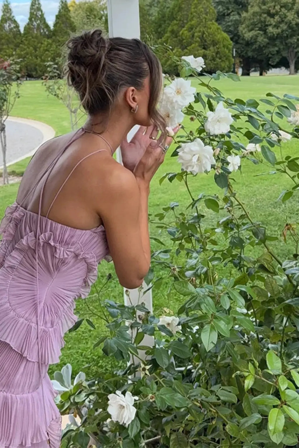 Imogen | Women’s Sleeveless Halter Backless Ruffled Maxi Summer Wedding Guest Dress TARHUS