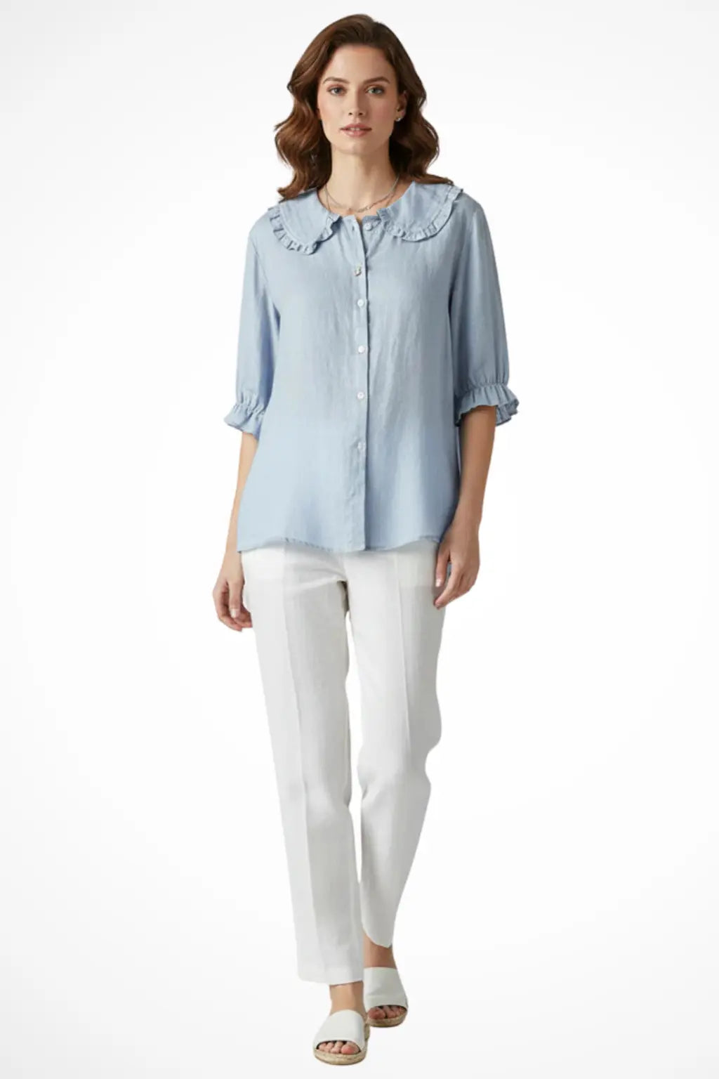 Harriet | Women Ruffle Collar Button Down Blouse with Frill Sleeves TARHUS