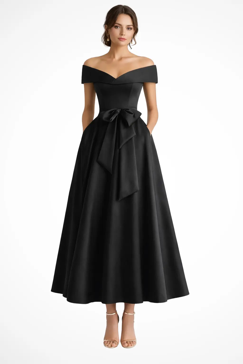 Arabella | Women Off Shoulder Bow Waist A Line Midi Wedding Guest Dress TARHUS  Mother of the Bride Dresses