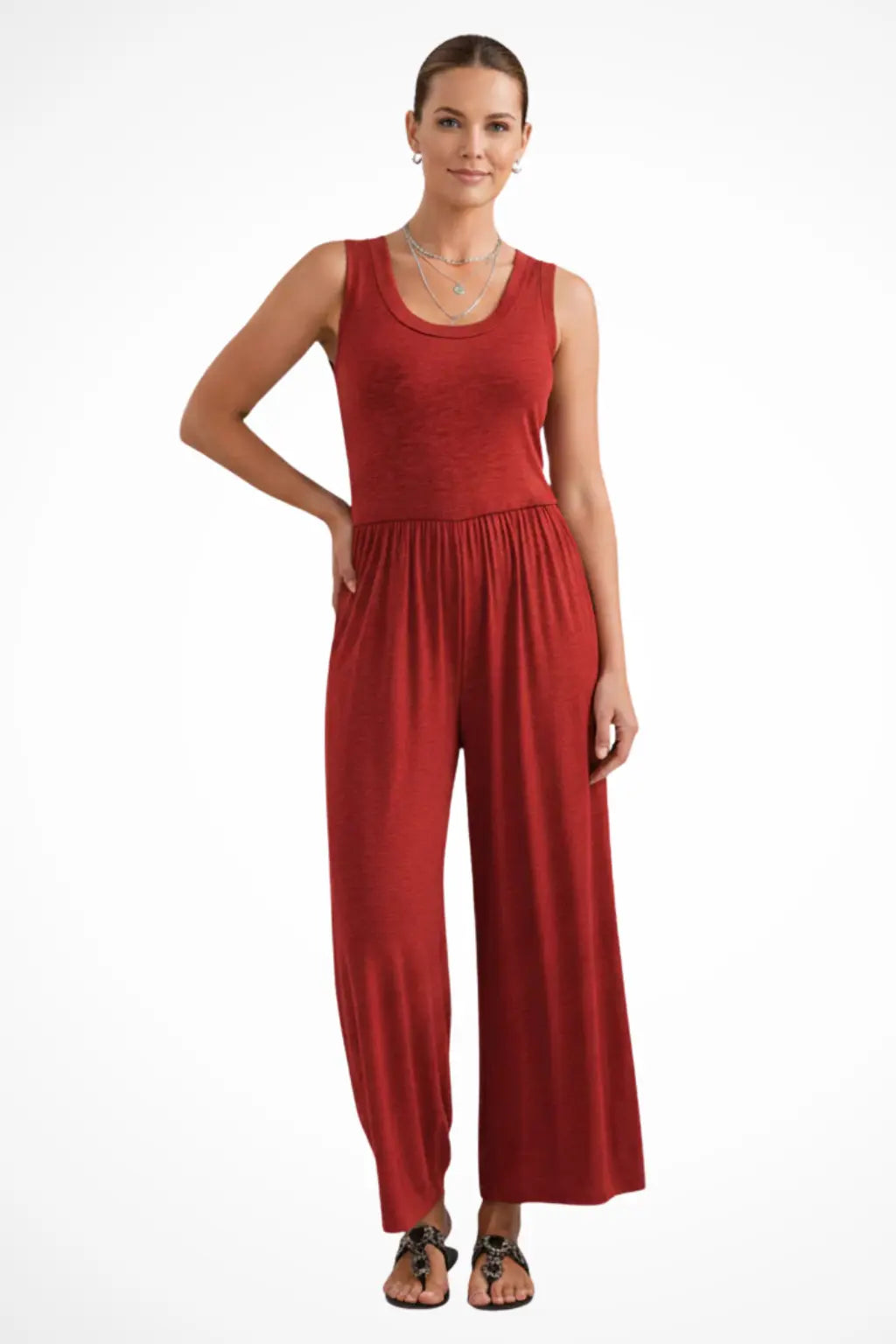 Blythe | Women Sleeveless Round Neck Wide Leg Jumpsuit with Pockets TARHUS