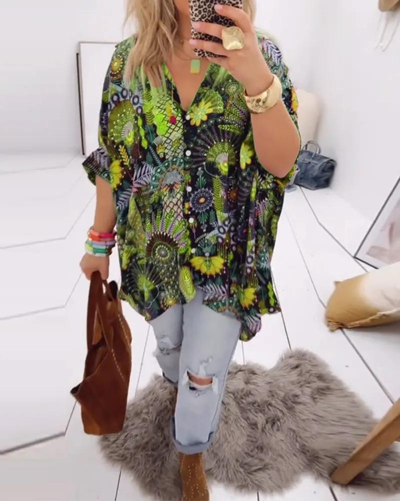 Loose Fit Printed Blouse – Casual Summer Shirt with Half Sleeves | Amara TARHUS  Blouses & Shirts
