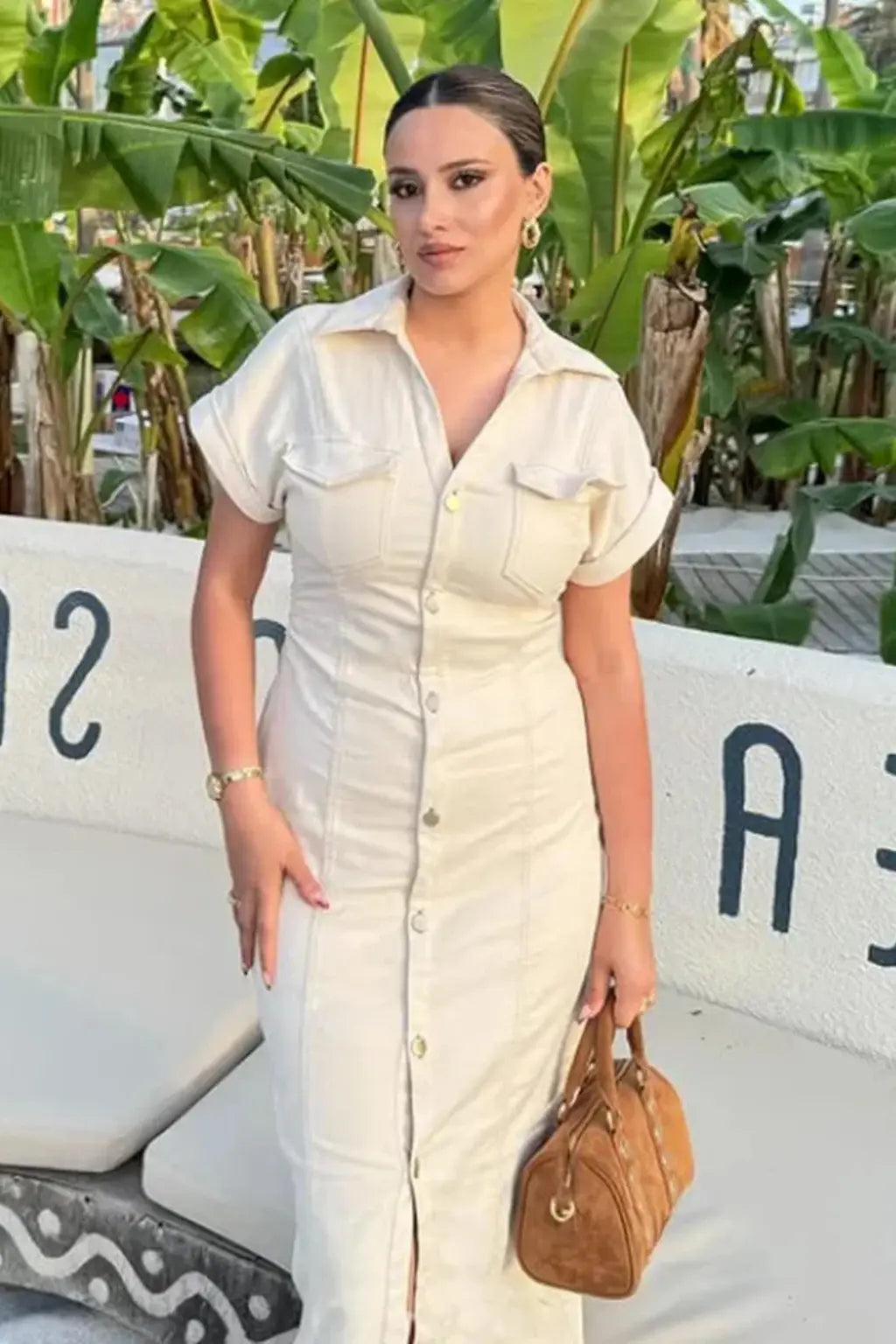 Orla | Women Short Sleeve Button Through Fitted Denim Midi Shirt Dress TARHUS