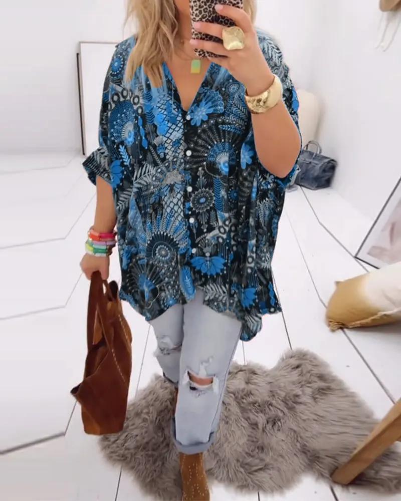 Loose Fit Printed Blouse – Casual Summer Shirt with Half Sleeves | Amara TARHUS  Blouses & Shirts