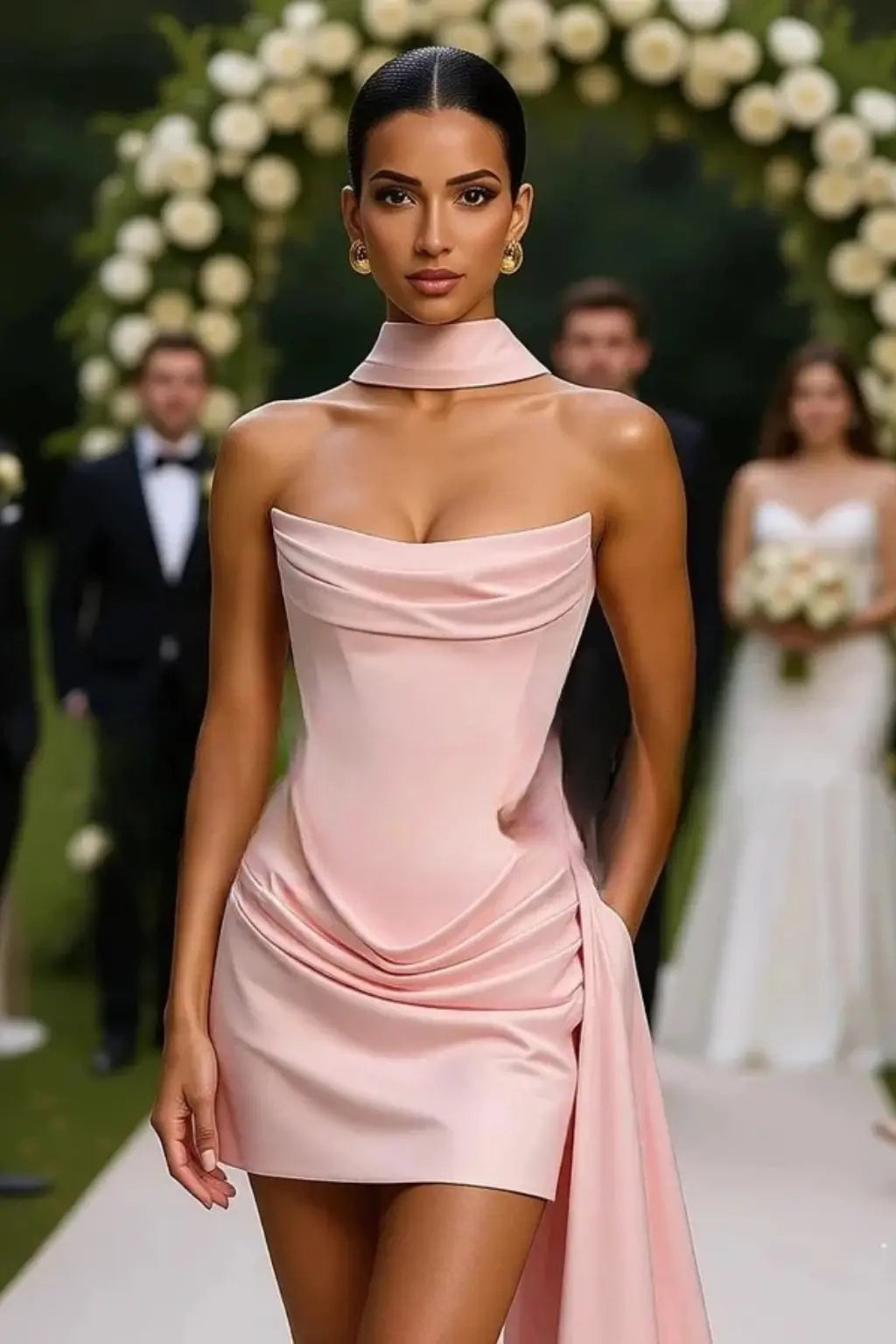 Zafrina | Women Strapless Corset Mini Satin Wedding Guest Dress TARHUS