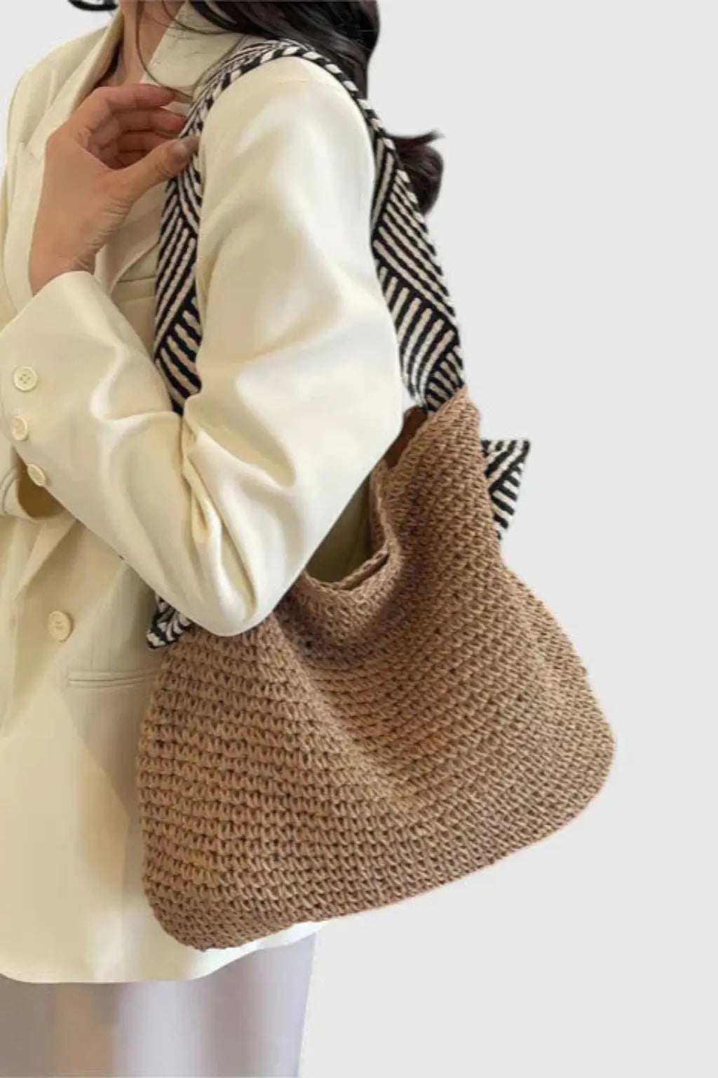 Briar | Women Woven Straw Contrast Strap Shoulder Tote Bag TARHUS