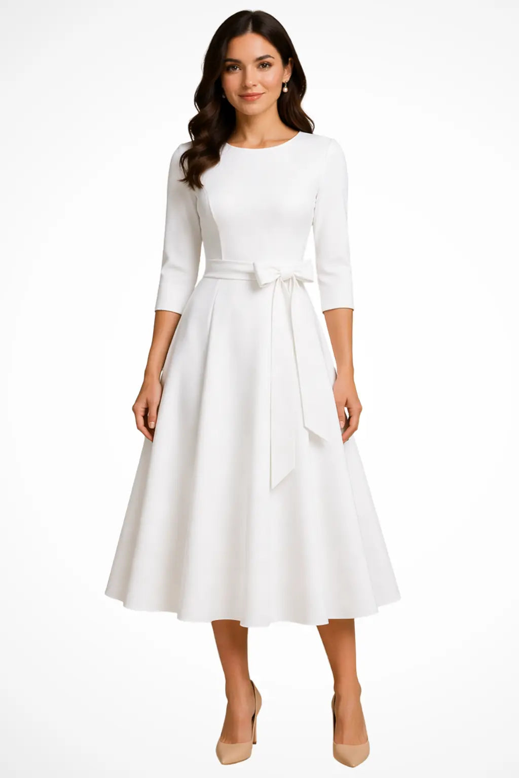 Cordelia | Women Bateau Neck Half Sleeve Pleated A Line Midi Wedding Guest Dress TARHUS  Mother of the Bride Dresses
