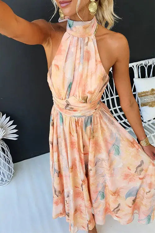 Blossom | Watercolour Halter Midi Dress TARHUS  Jurken