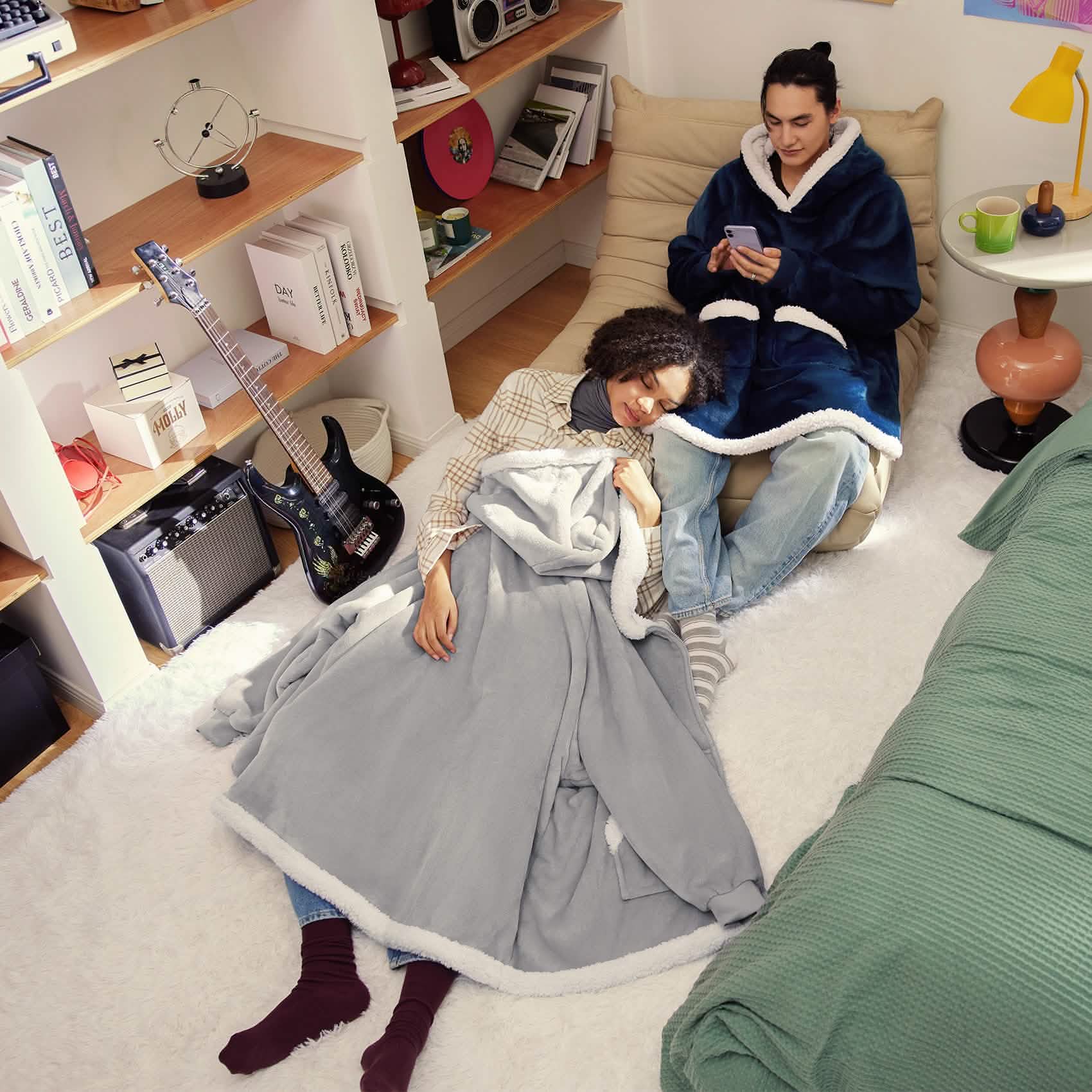 Sherpa Fleece Zippered Short Wearable Blanket Hoodie - TARHUS