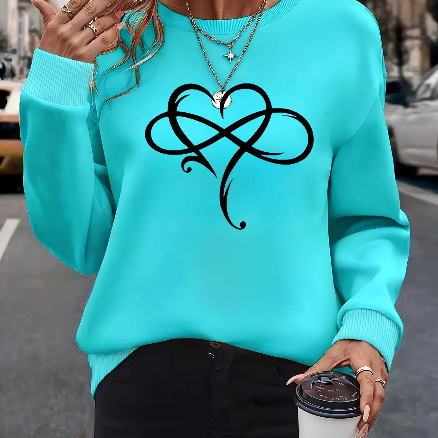 Women’s Fleece-Lined Heart Sweatshirt – Soft Crewneck Pullover for Lounging & All-Season Comfort - TARHUS