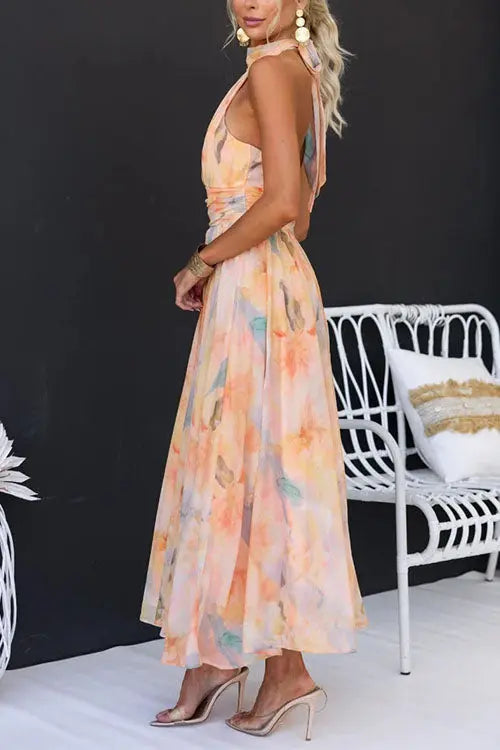 Blossom | Watercolour Halter Midi Dress TARHUS  Jurken