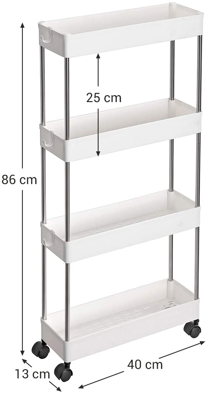 Space Saving 4-Tier Storage Trolley White - TARHUS