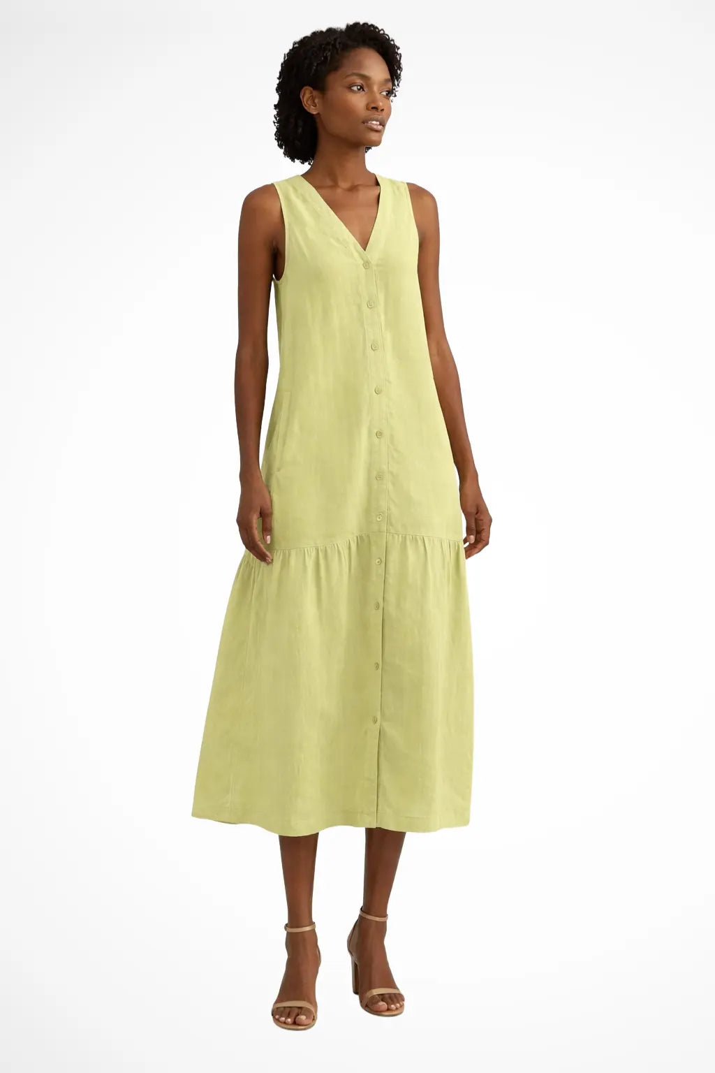 Willa | Women V Neck Sleeveless Button Front Linen Maxi Dress TARHUS