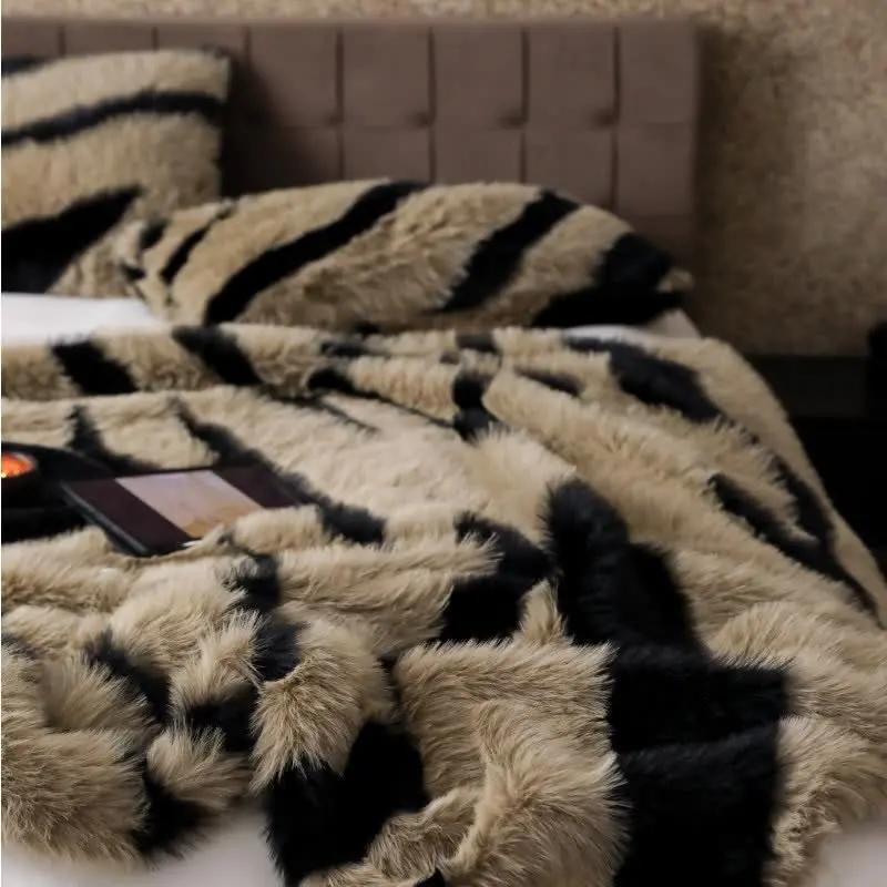 Modern Zebra Print Faux Fur Blanket - TARHUS