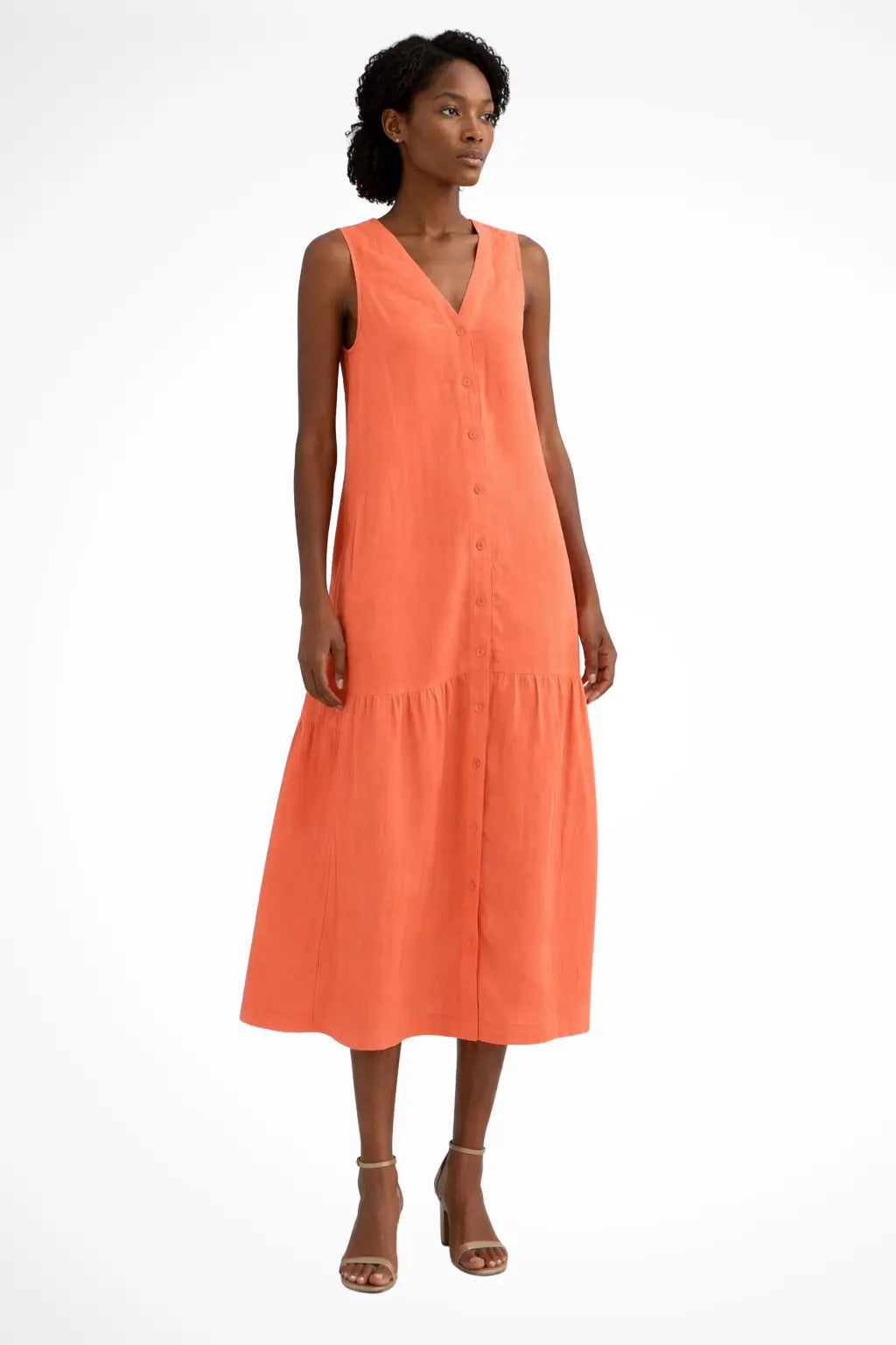 Willa | Women V Neck Sleeveless Button Front Linen Maxi Dress TARHUS