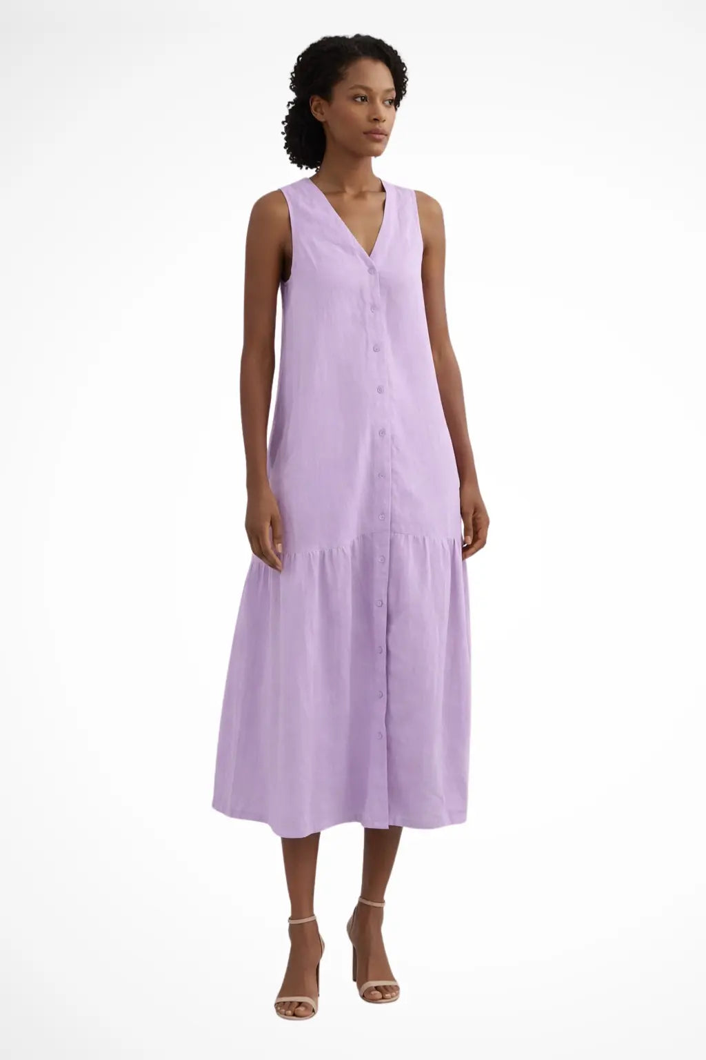Willa | Women V Neck Sleeveless Button Front Linen Maxi Dress TARHUS