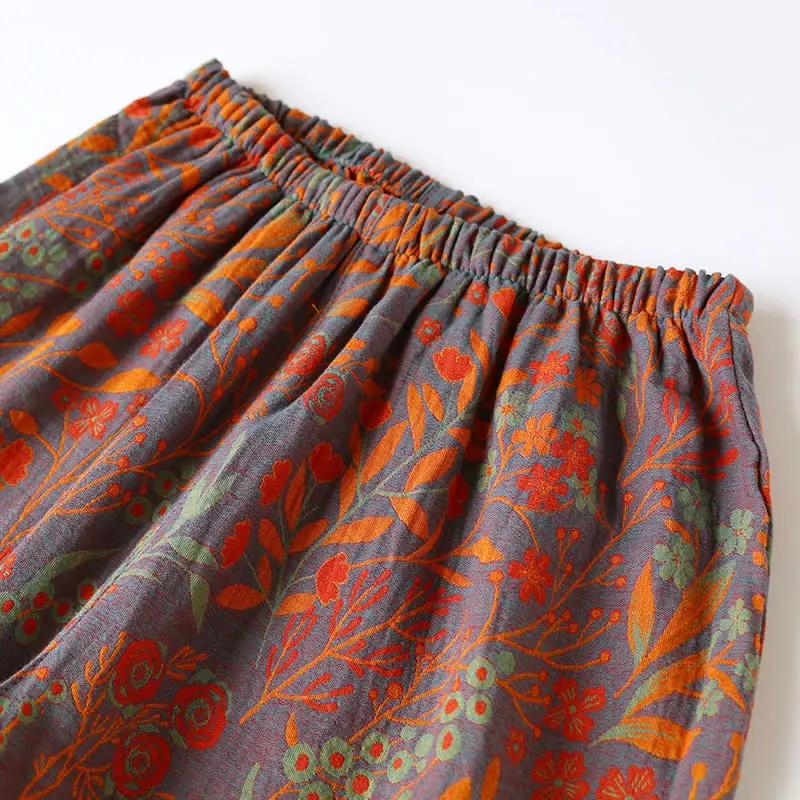 Vintage Leaf Cotton Lapel Loungewear Set - TARHUS