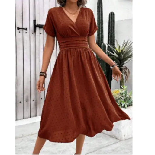 Dotted Chiffon Wrap Maxi Dress with V-Neck for Women TARHUS  SS - Womens - Midi Dress